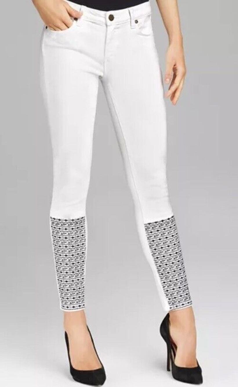 PAIGE Womens Verdugo Ankle Jeans Sz 30 - White Lucy Black Embroidered Skinny EUC